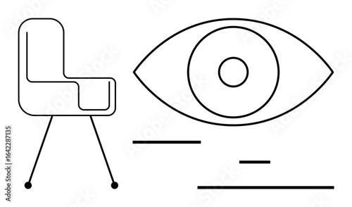 Modern chair and abstract eye in bold lines, geometric patterns. Ideal for design, innovation, creativity, vision, minimalist decor, branding, simple landing page