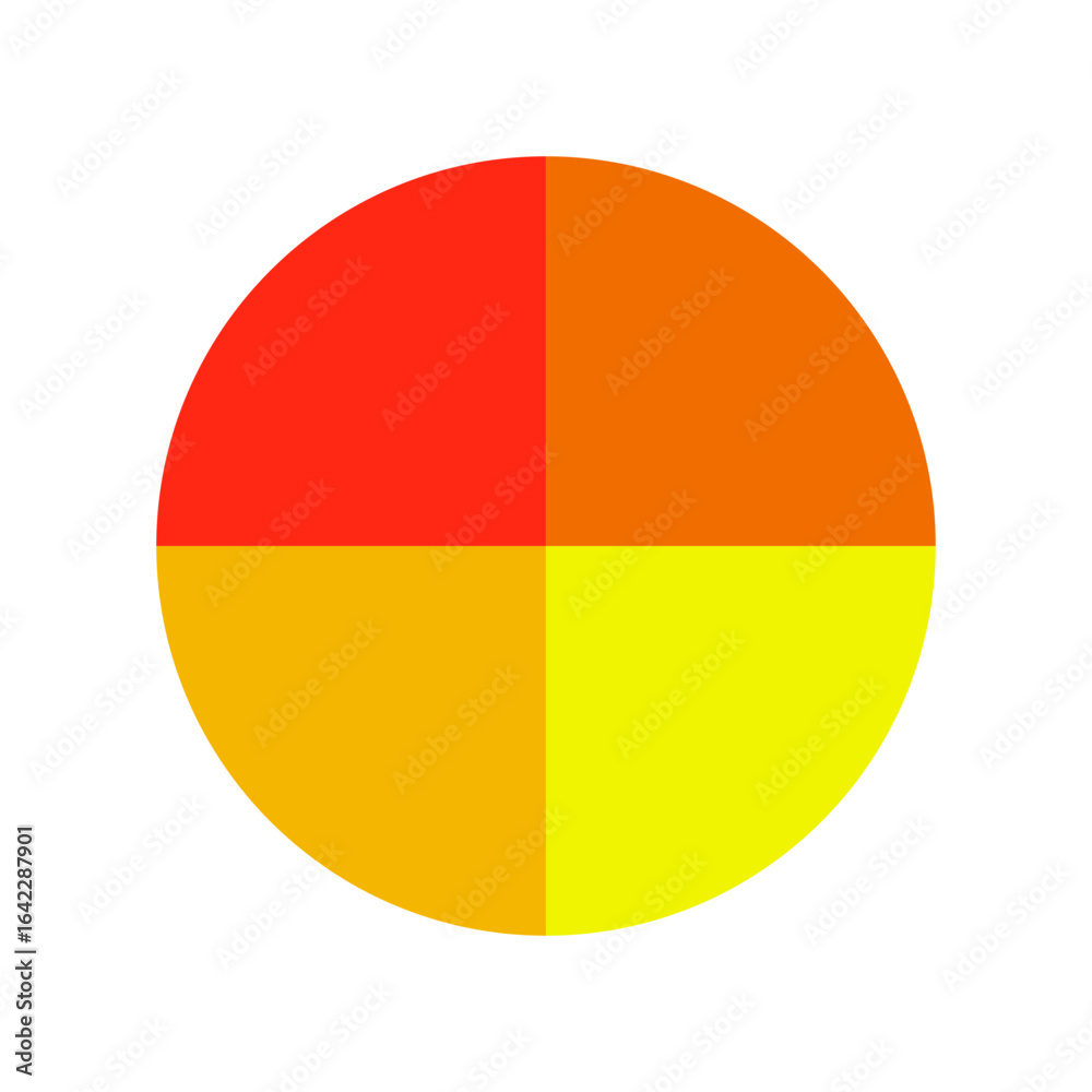 Fototapeta premium Orange yellow circle. Color wheel concept. Divided four parts. Vector flat illustration.