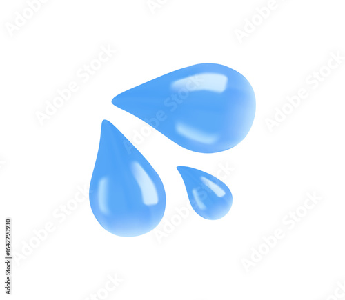 Sweat droplets emoji, water drop, tear 3D render vector illustration. Blue water drop icon. Cartoon realistic droplet logo shapes collection