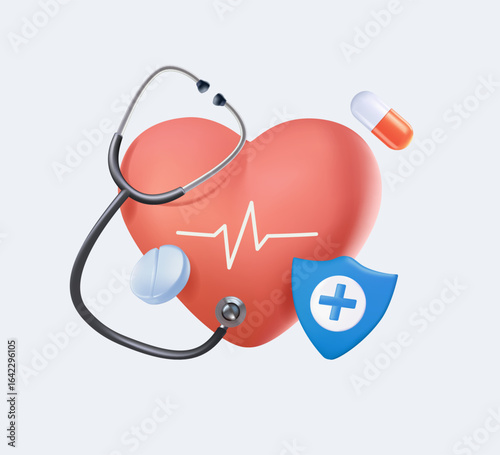 Healthcare 3d medicine concept vector illustration. Medical and pharmacy plasticine elements. Medical icon set. Medicine, hospital, treatment. Pills and drugs. Isolated pithy hospital