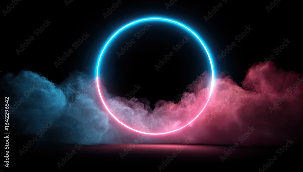 Obraz premium Neon circle in a smoky void