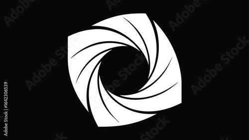 Abstract vector illustration of a white aperture shape on a black background