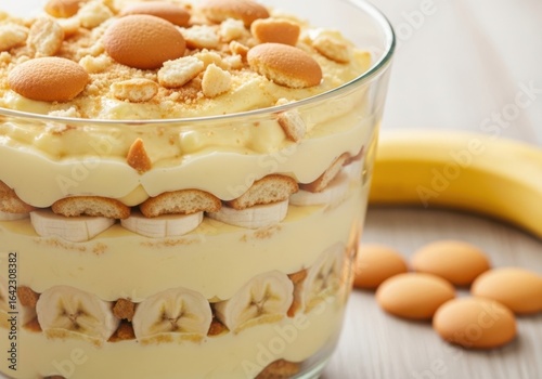 Delicious banana pudding dessert layered with vanilla wafers and fresh bananas