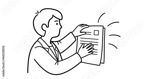 Monochrome Line Art of Person Examining Documents in Profile With Emphasis Lines Clean Stroke and Simple Design