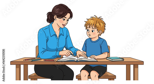 Homeschool tutoring teacher helping student with math problem