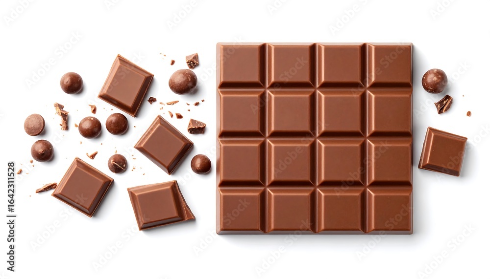 Fototapeta premium Chocolate bar and pieces on white background