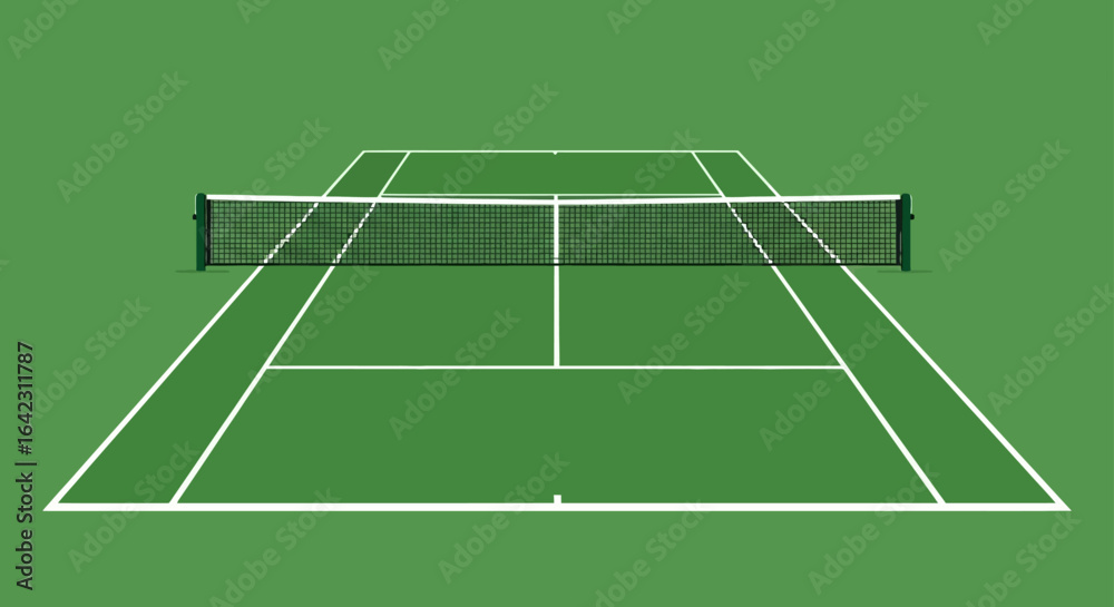 Fototapeta premium Tennis Court Layout with Net and White Lines