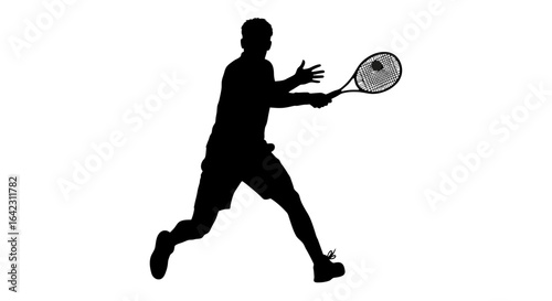 Tennis player hitting ball silhouette