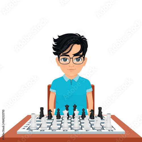 boy with glasses  ready to play chess