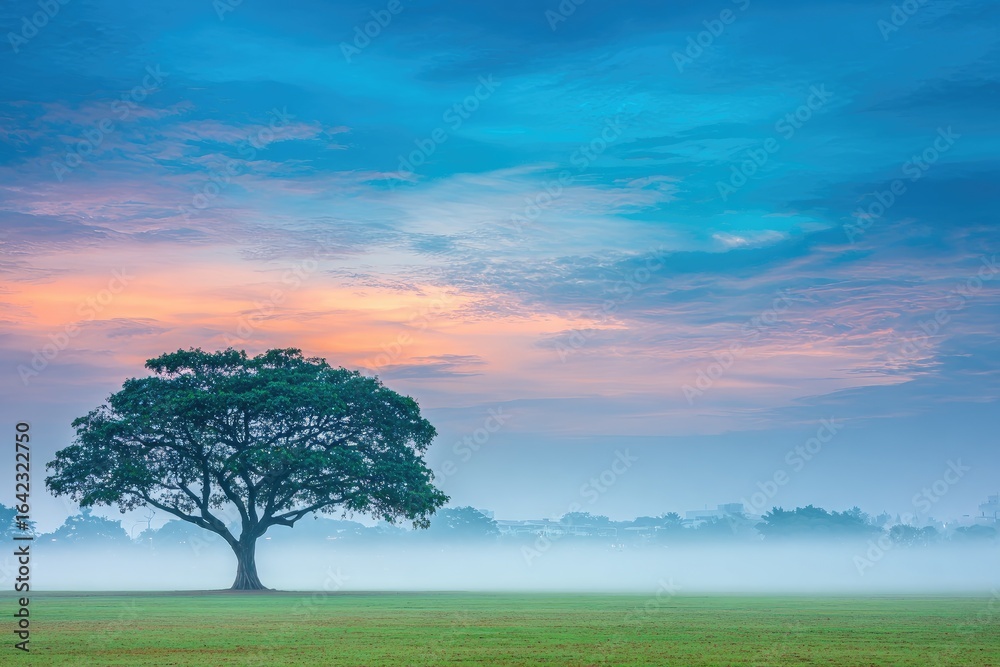 Misty Sunrise with Solitary Tree Misty Sunrise with Solitary Tree