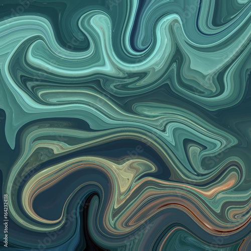 Abstract swirling design in turquoise and green shades, reminiscent of ocean waves and fluid organic movement.
