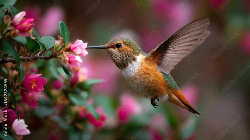 Fototapeta premium Hummingbird feeding on blossom