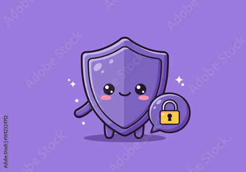Cute cartoon shield representing data protection and cybersecurity with a friendly, reassuring persona.