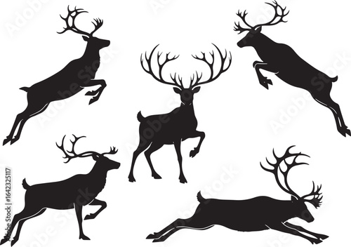 Hand drawn deer collection silhouette - Deer silhouette hunting  in various poses, including grazing and jumping