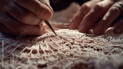 Lacemaking hands crafting intricate design