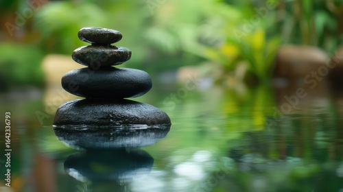 A stack of rocks is floating on the water