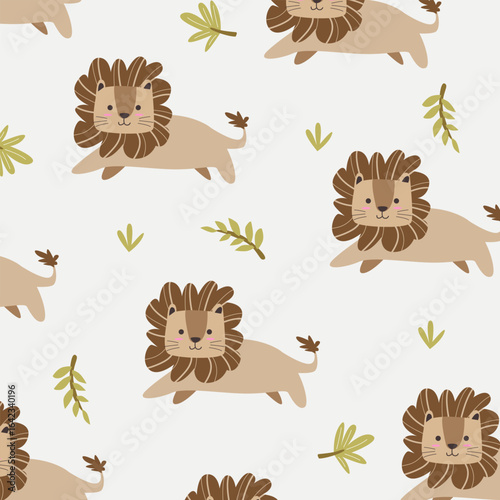 lions cute cartoon vector savana seamless pattern for kids apparel fullprint fabric