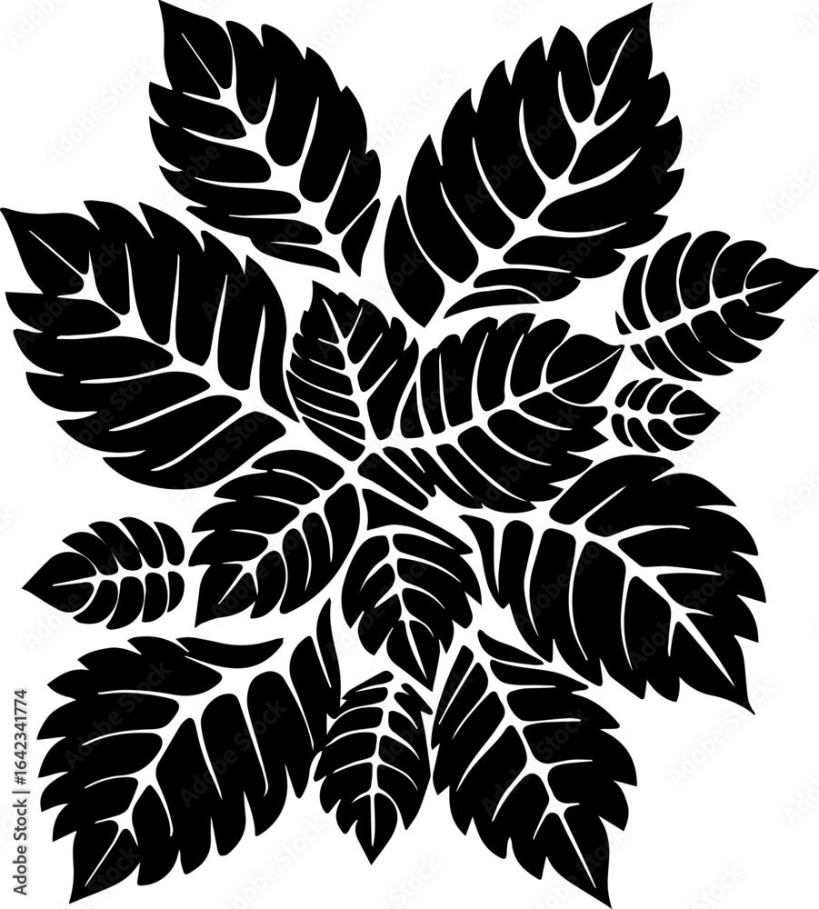 Fototapeta premium SVG vector illustration of artificial leaves.Intricate Black Leaf Design Ideal for Artistic Projects