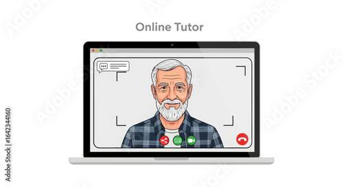 Online tutor demonstrating remote learning on laptop