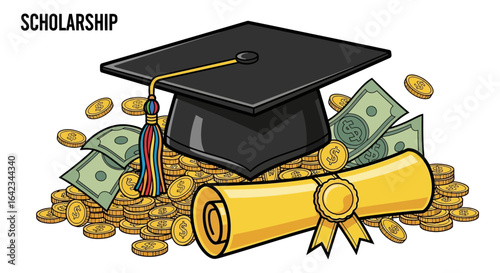Scholarship Funding for Education with Graduation Cap