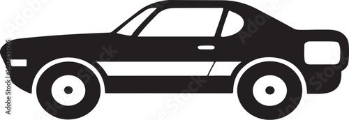 Monochrome illustration of a classic muscle car, presented as a simple vector silhouette icon. 