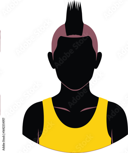 Vector art of silhouette of a man with a mohawk isolated on white background