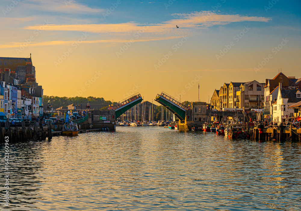 Naklejka premium Town Bridge opens over Weymouth Quay, Dorset