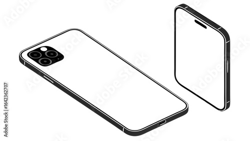 Illustration of two smartphones one lying down showing the camera and one standing up showing the screen created with generated ai