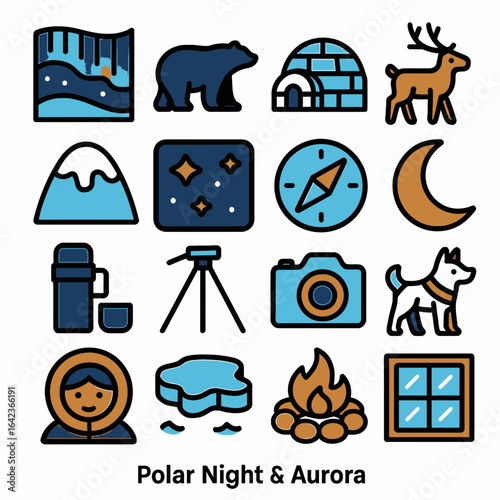 Arctic icons represent polar exploration elements