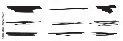 Set of hand drawn marker line vector illustration design element, grunge strokes, doodle lines underline scribble .