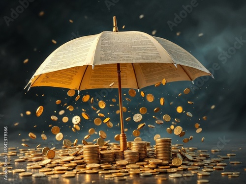 Wallpaper Mural Umbrella made of legal documents shielding from storm of falling coins Torontodigital.ca