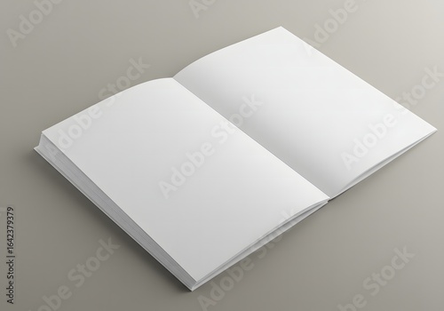 Realistic open book mockup with clean white pages. An isolated template for publication or branding design.