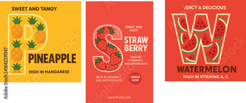 Pineapple Strawberry Watermelon Fruit Design.