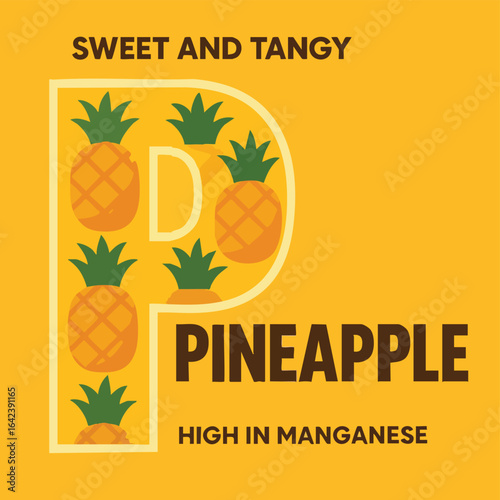 Pineapple Illustration with Letter P Design.