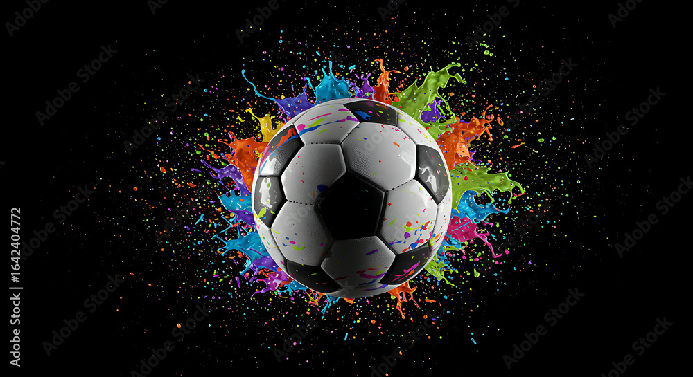 Fototapeta premium Colorful Soccer Ball Paint Splash Explosion