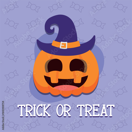 Witch pumpkin trick or treat. Vector