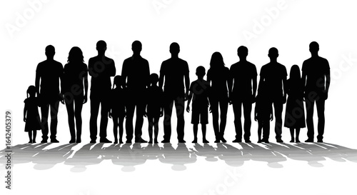 Silhouette Vector Illustration of Diverse Group of People in Black and White Minimalist Style