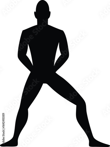 Silhouette of a man standing in a wide stance. Vector graphic illustration of a person.