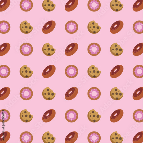 Cookie and donut pattern. Vector