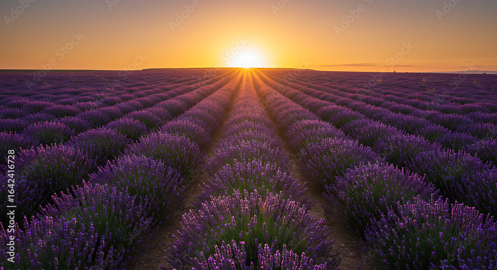 Obraz premium Lavender Field Sunrise Sunset Nature Beauty