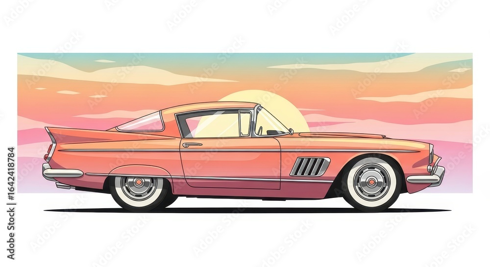 Fototapeta premium Pink classic convertible car illustration