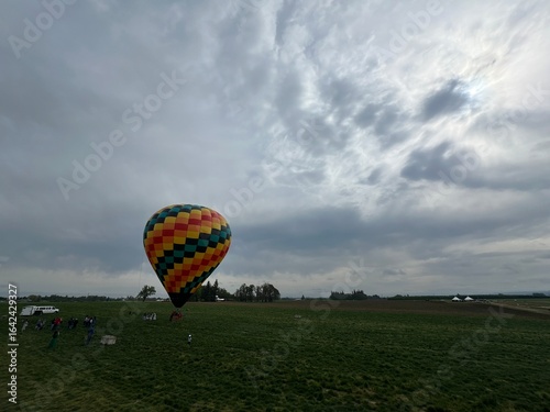 Colorful Hot Air Balloon on Cloudy Morning