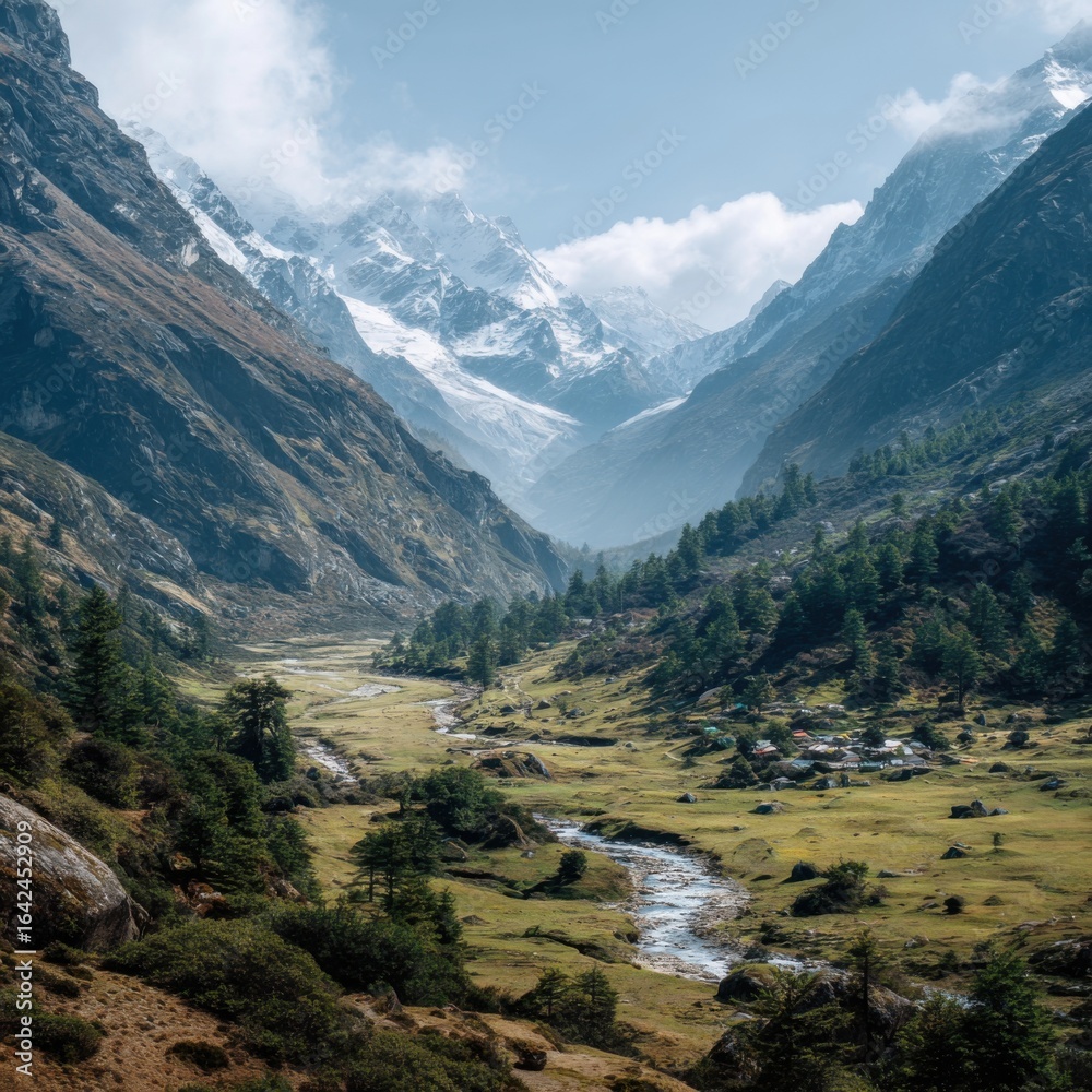 Obraz premium A stunning remote valley accessed by a challenging multi-day trek.