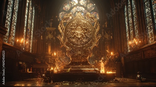 Ornate golden altar in a gothic cathedral.