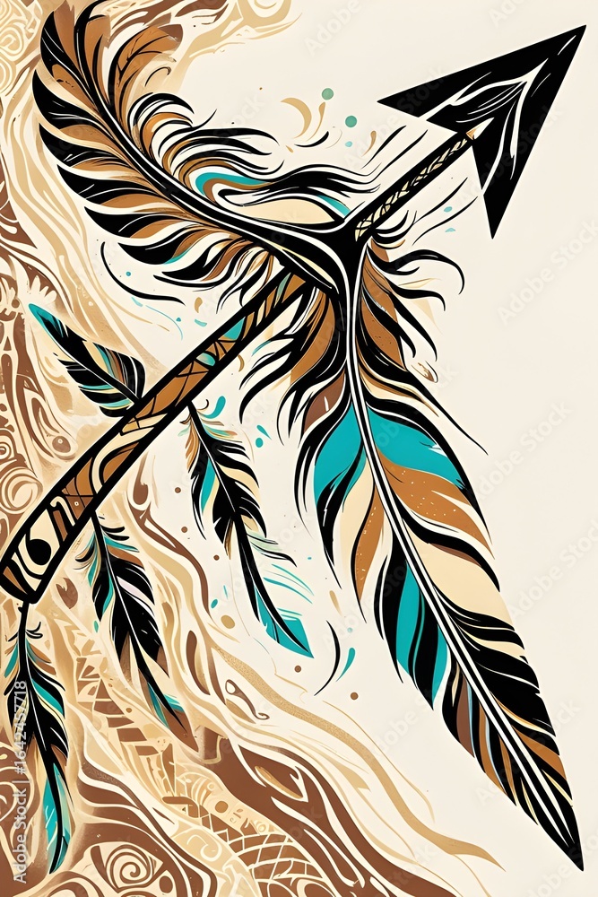 Obraz premium AI Generative. Ornate Arrow with Feathers Illustration. 3
