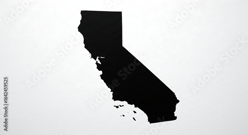 A black silhouette of the state of California is centered against a plain white background.