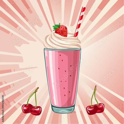 Delicious strawberry milkshake 2d flat cartoon vector illustration
1