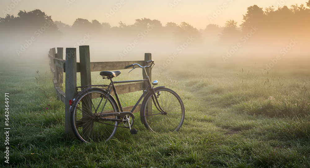 Obraz premium bicycle near the fence in the morning.