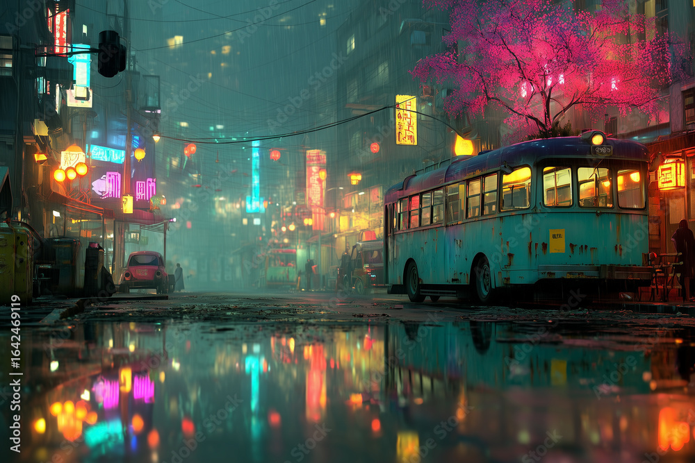 Fototapeta premium Night Market in the Rain 