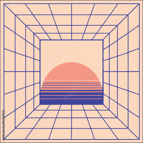 Aether grid sunset gradient horizon over a geometry.